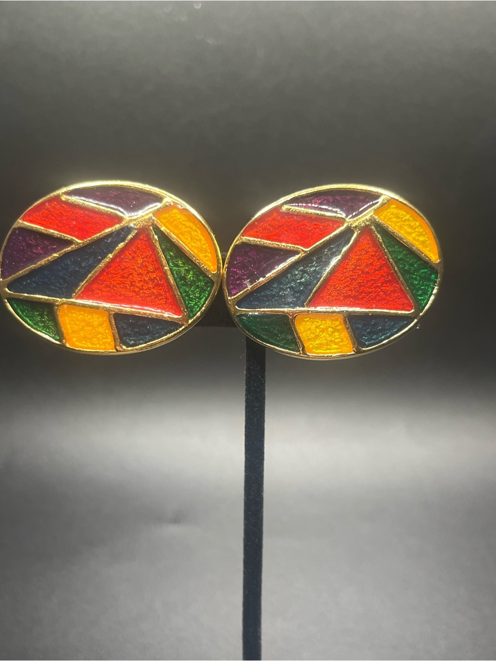Vintage MUSI multicolor enamel shoe clips geometric mosaic original card